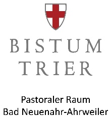 Man sieht das Bistumslogo (rotes Kreuz auf weißem Grund). Darunter der Text Bistum Trier - Pastoraler Raum Bad Neuenahr-Ahrweiler