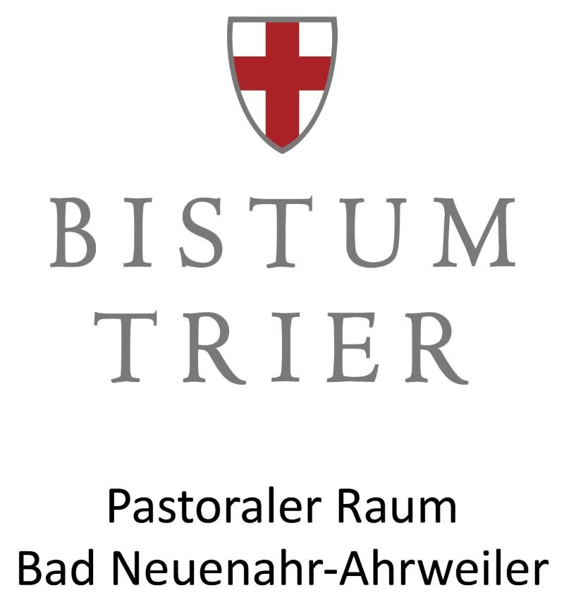 Man sieht das Bistumslogo (rotes Kreuz auf weißem Grund). Darunter der Text Bistum Trier - Pastoraler Raum Bad Neuenahr-Ahrweiler